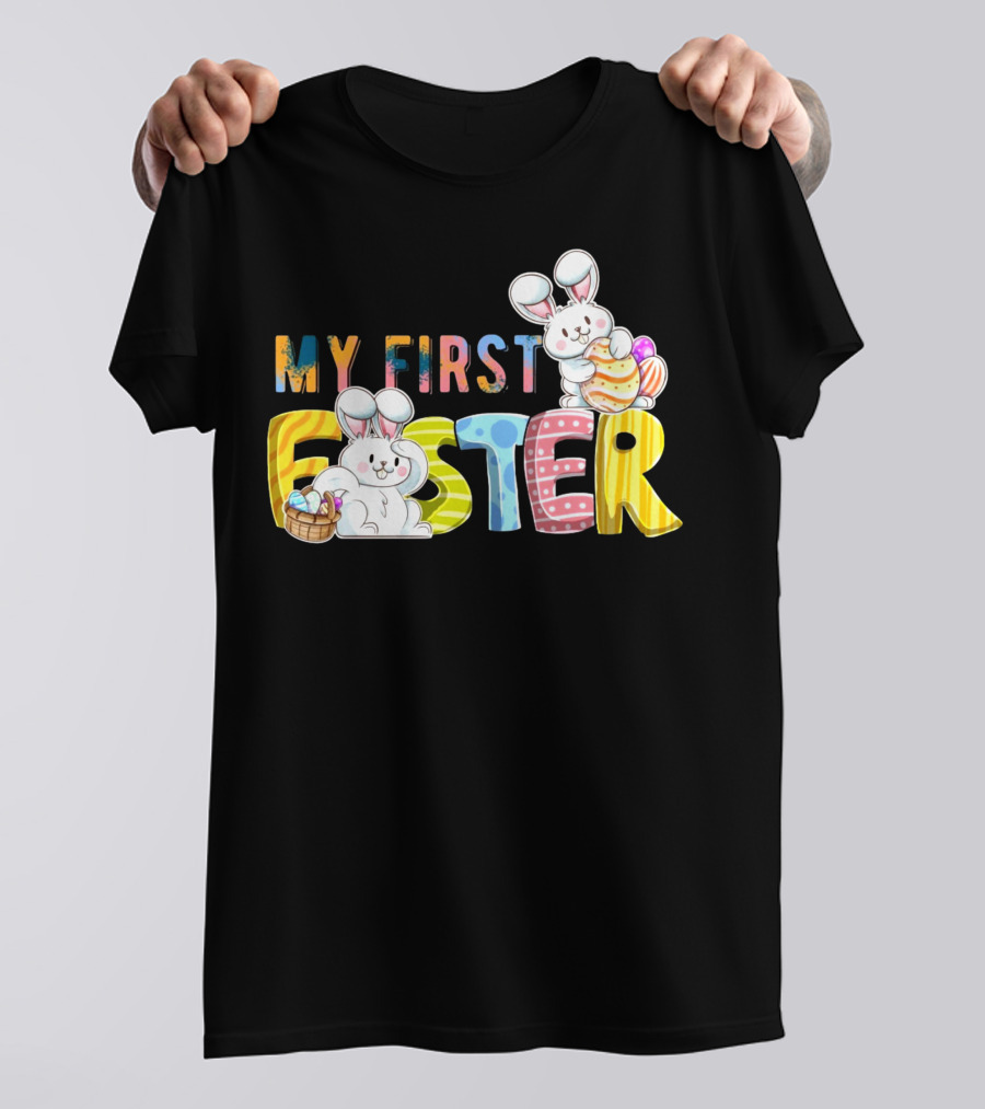 My First Easter Baby Boy Easter Bunny With Colorful Eggs And Bunnies T-Shirt