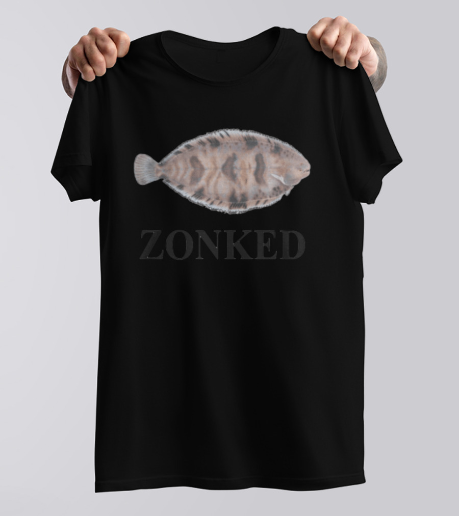Zonked Fish Flounder With Faded Text T-Shirt