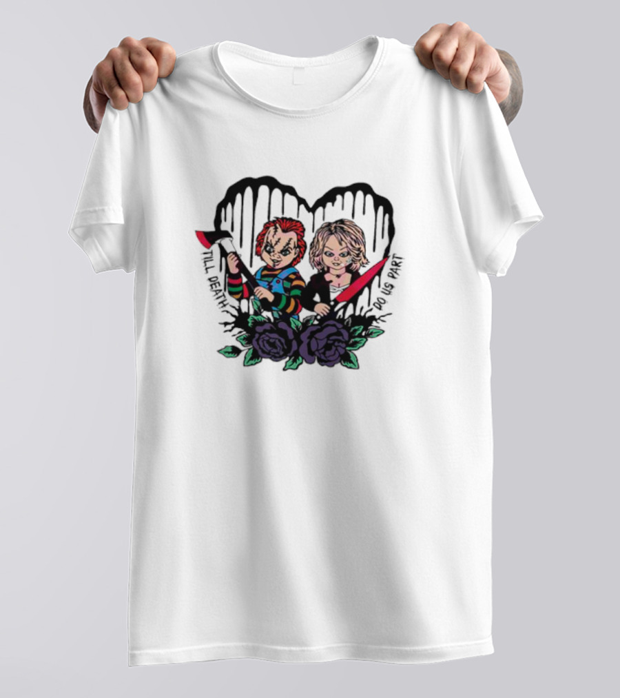 Chucky And Tiffany Till Death Do Us Part Horror Heart Roses T-Shirt