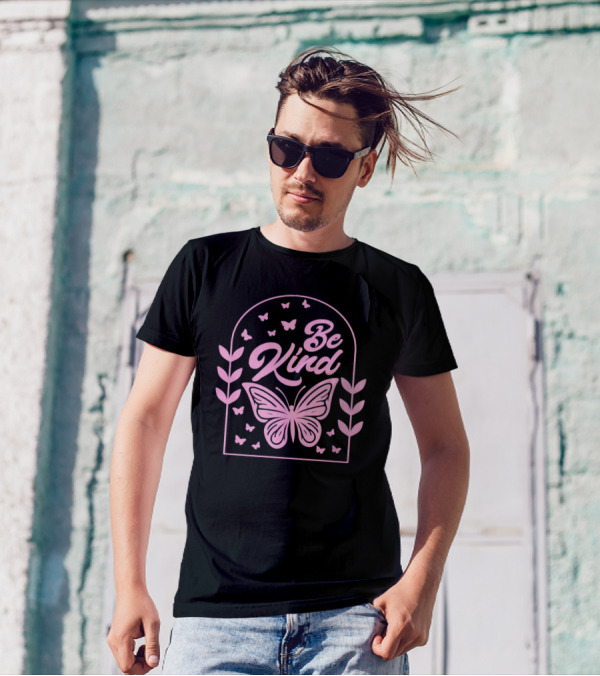 Be Kind Butterfly Arch With Pink Leaves And Butterflies T-Shirt