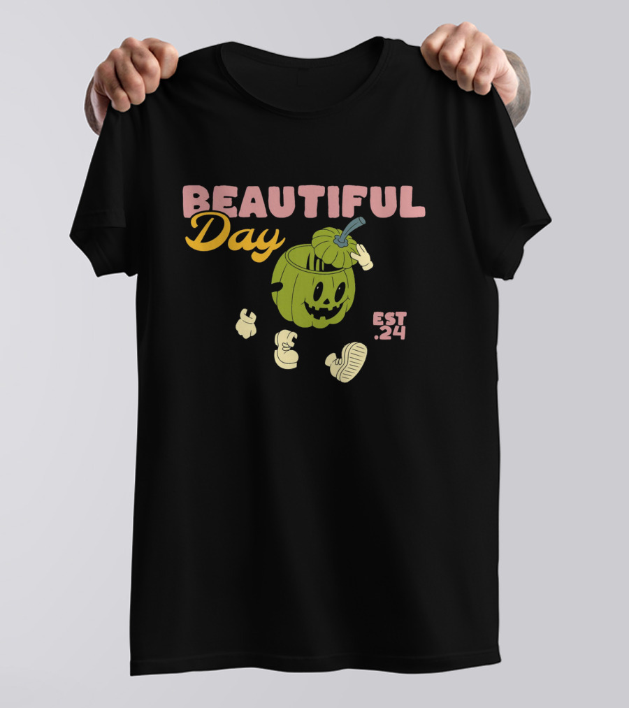 BEAUTIFUL DAY EST. 24 PUMPKIN CHARACTER KEEP TRYING STAY ENTHUSIASTIC T-Shirt