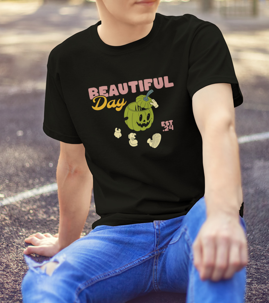 BEAUTIFUL DAY EST. 24 PUMPKIN CHARACTER KEEP TRYING STAY ENTHUSIASTIC T-Shirt
