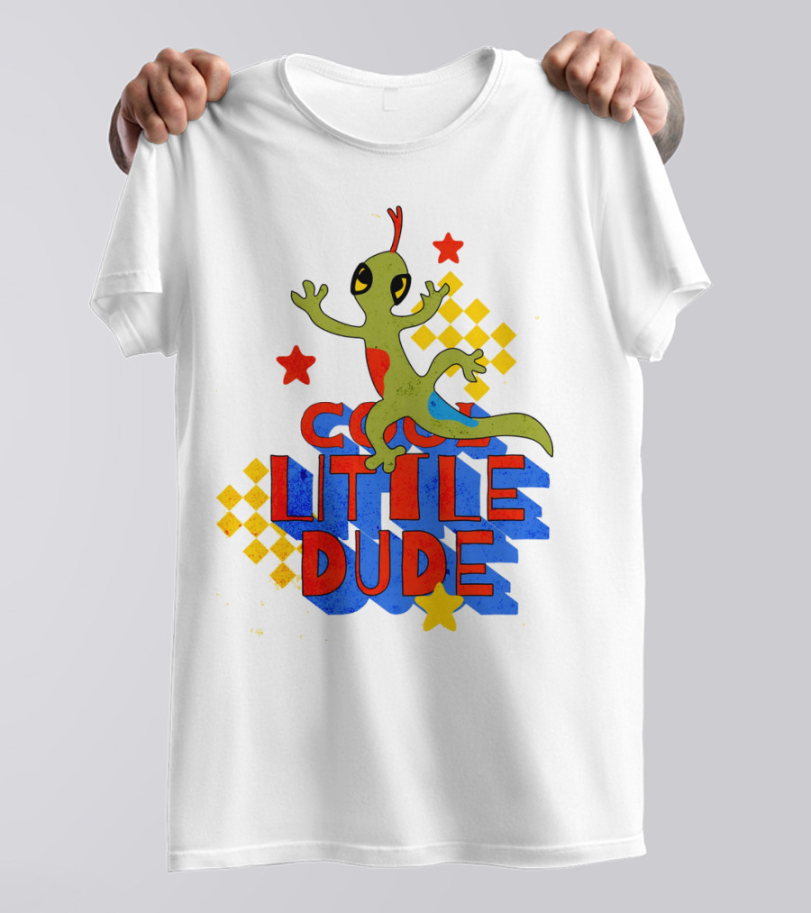 Cool Little Dude Lizard With Stars And Checkerboard T-Shirt