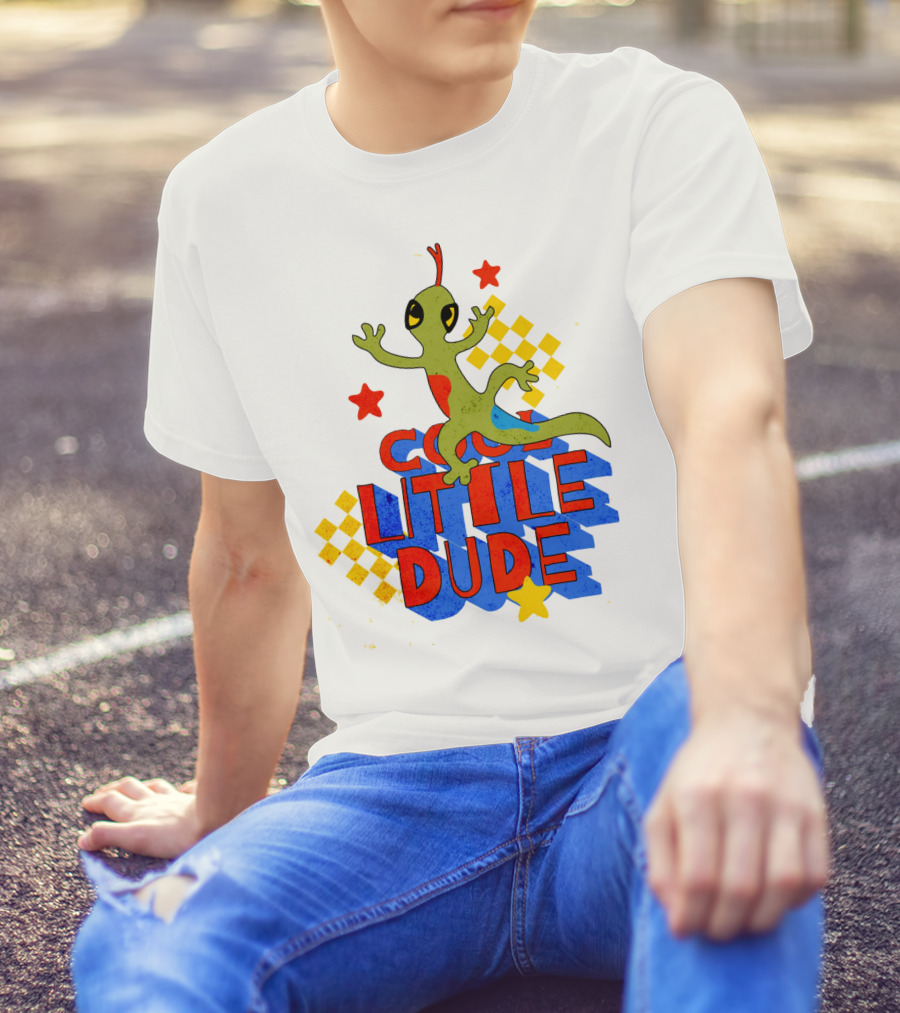 Cool Little Dude Lizard With Stars And Checkerboard T-Shirt