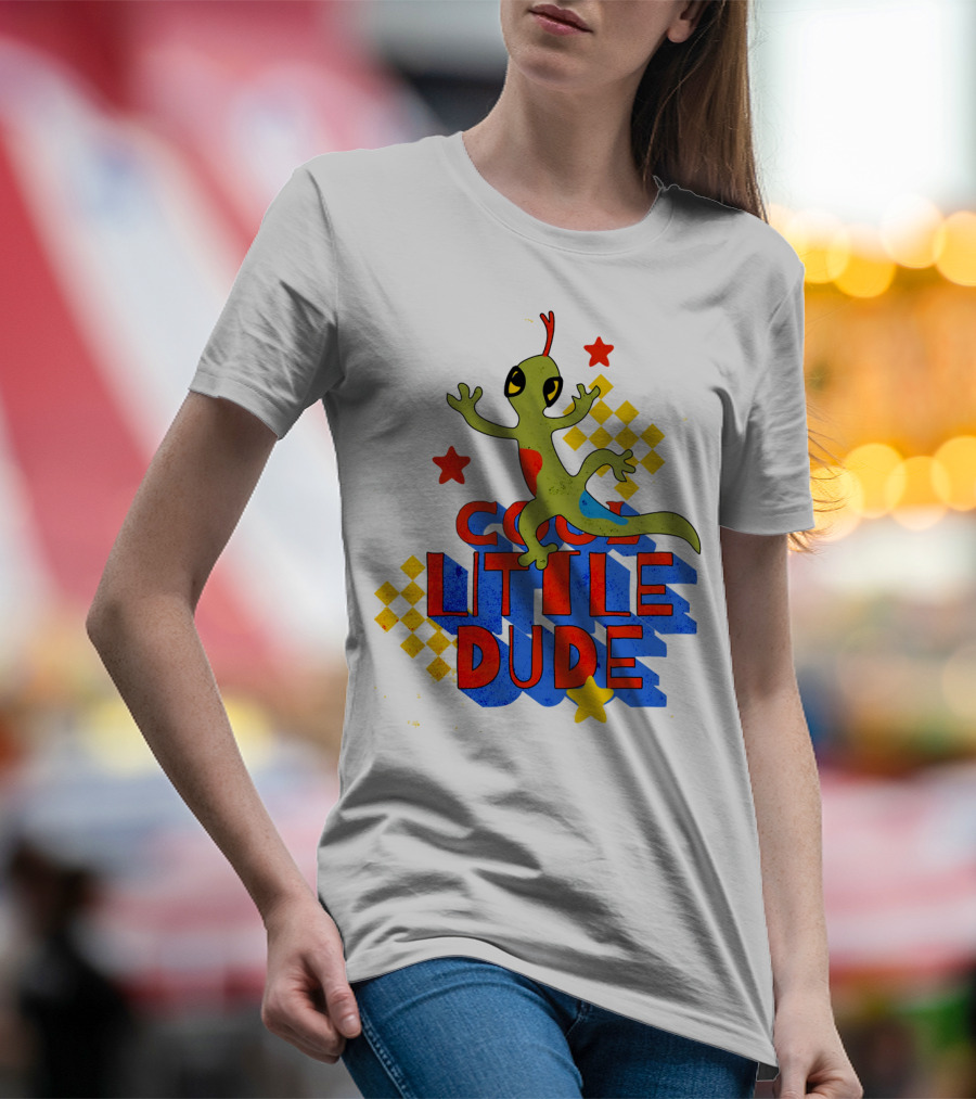 Cool Little Dude Lizard With Stars And Checkerboard T-Shirt