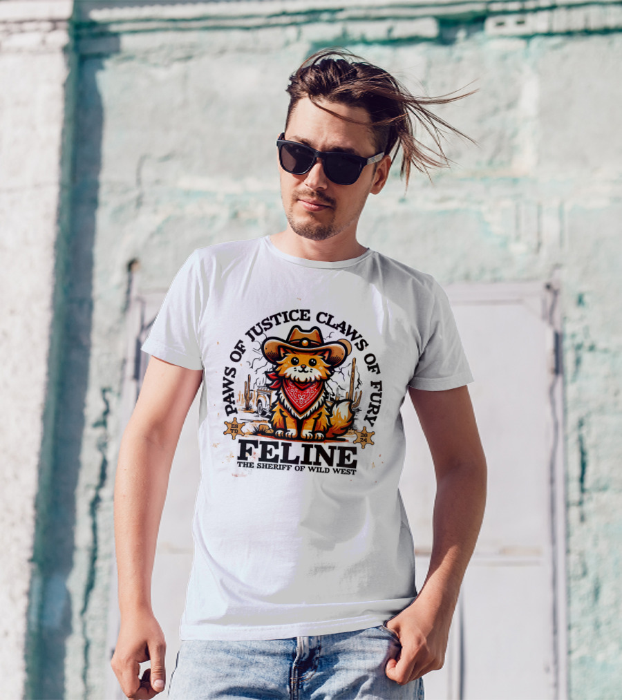 Paws Of Justice Claws Of Fury Feline The Sheriff Of Wild West T-Shirt