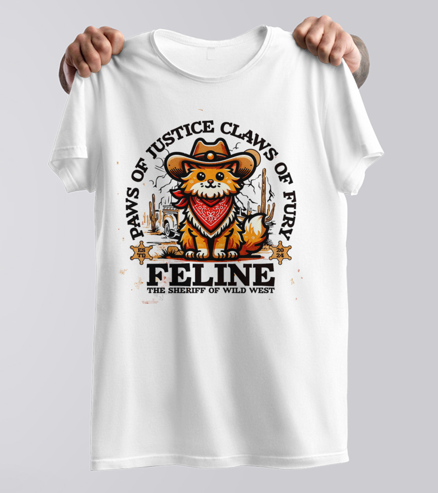 Paws Of Justice Claws Of Fury Feline The Sheriff Of Wild West T-Shirt
