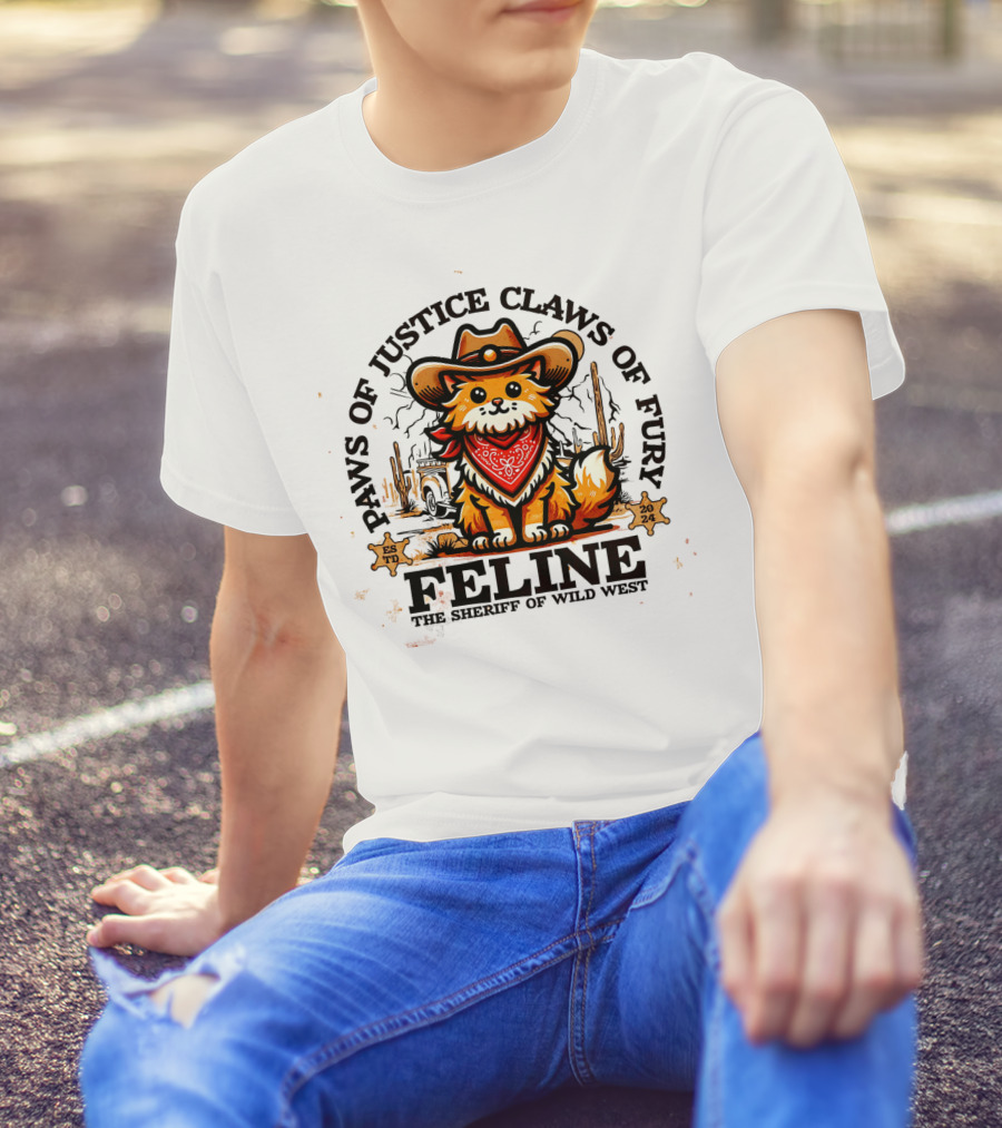 Paws Of Justice Claws Of Fury Feline The Sheriff Of Wild West T-Shirt