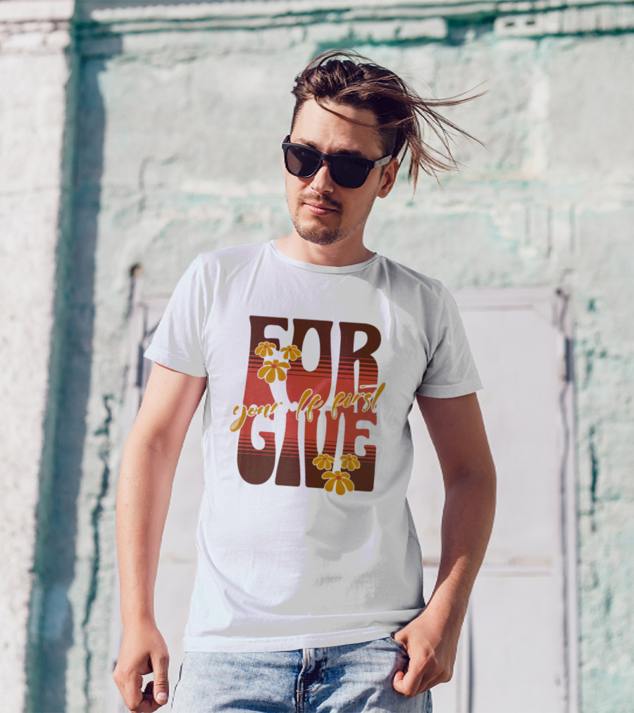 Forgive Yourself First Retro Floral Typography T-Shirt