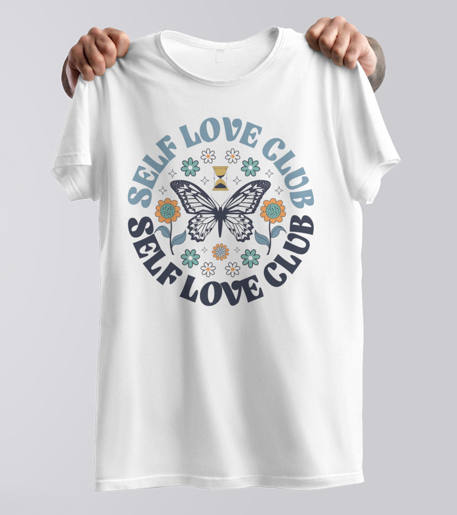 Self Love Club Boho Floral Butterfly With Flowers And Hourglass T-Shirt