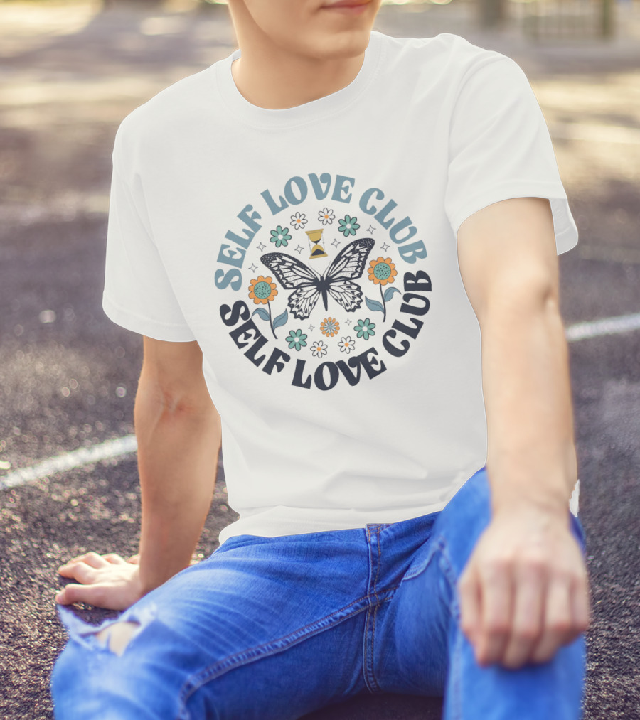 Self Love Club Boho Floral Butterfly With Flowers And Hourglass T-Shirt