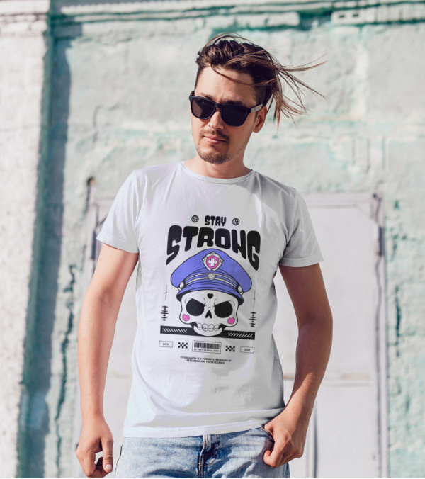Skull With Blue Hat Stay Strong Resilience And Perseverance T-Shirt