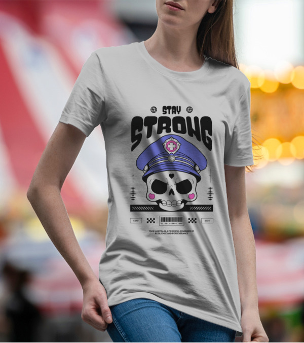 Skull With Blue Hat Stay Strong Resilience And Perseverance T-Shirt