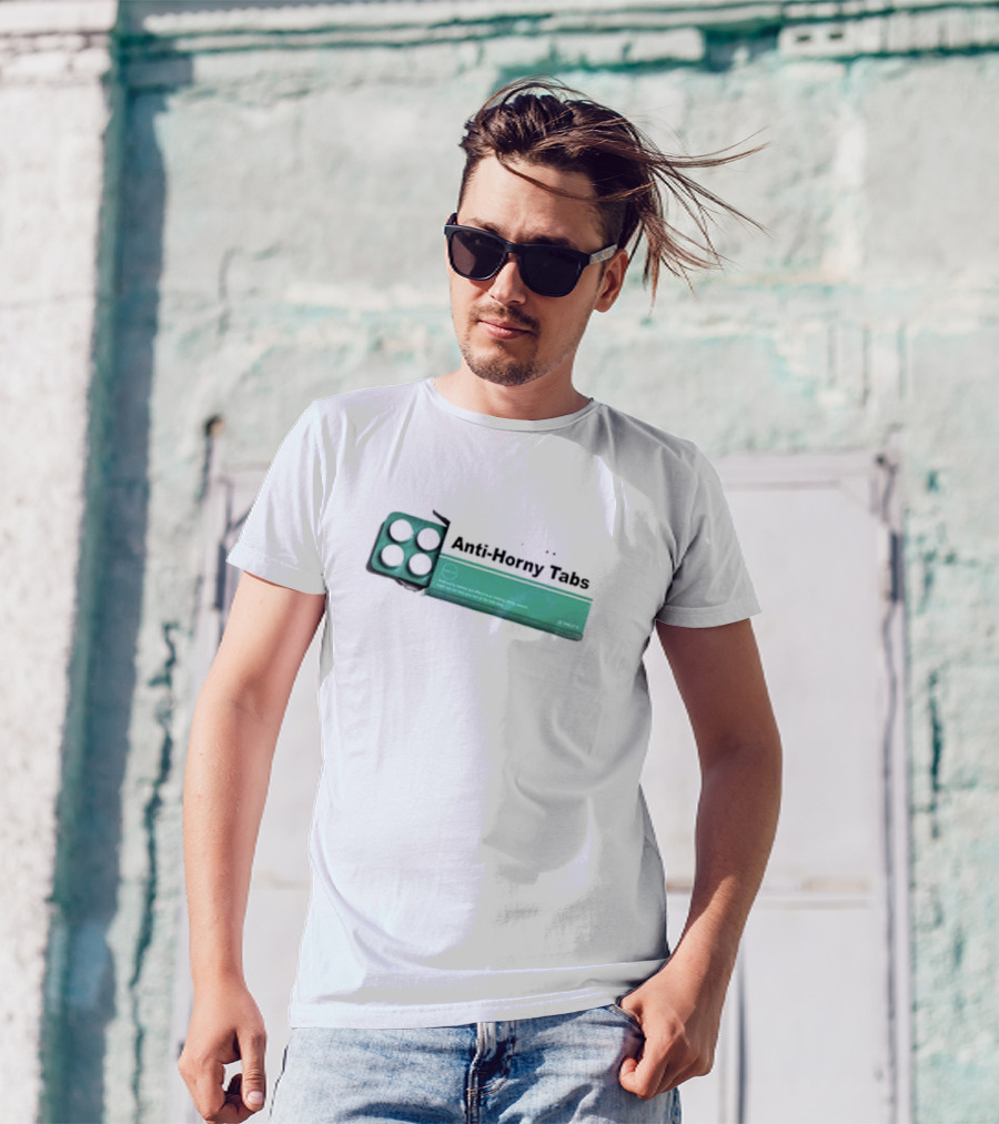 Anti-Horny Tabs Green Box Quirky Text Pills T-Shirt