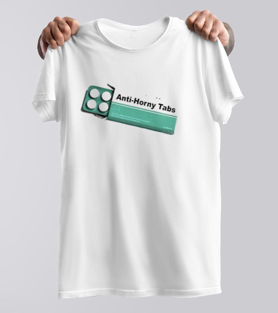 Anti-Horny Tabs Green Box Quirky Text Pills T-Shirt
