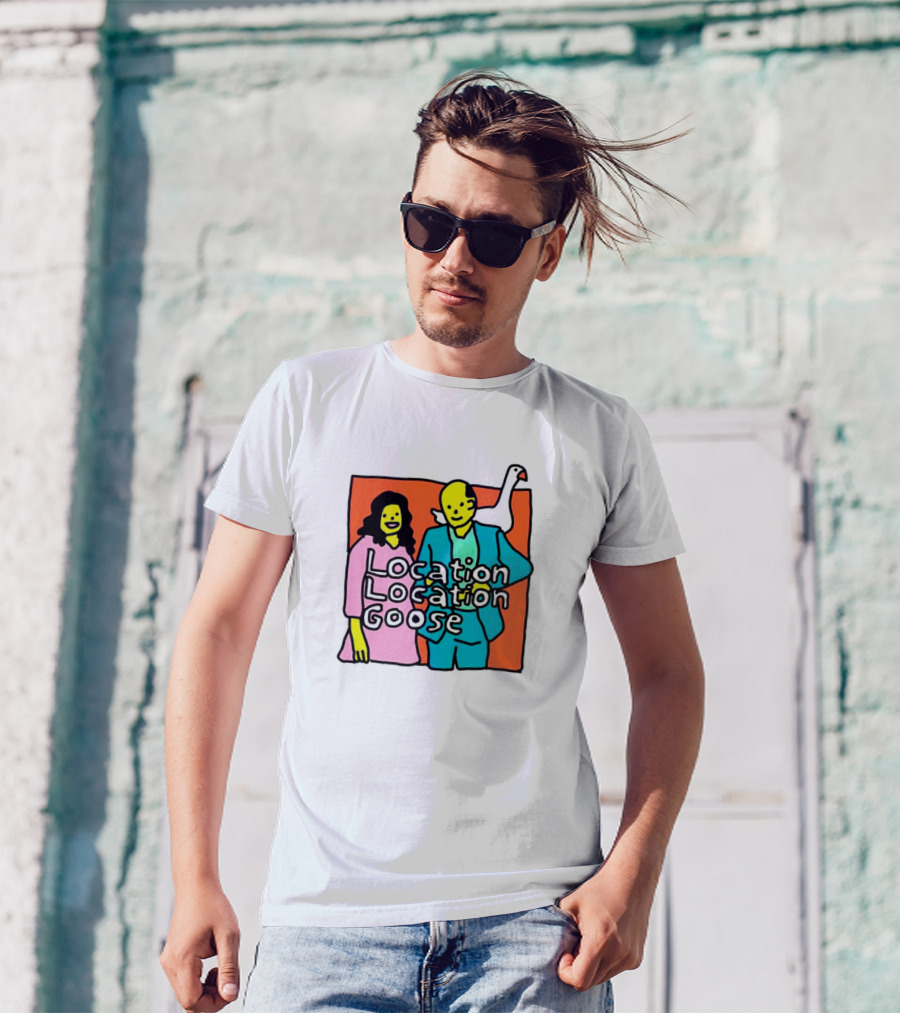 Location Location Goose Couple Cartoon Goose On Shoulder T-Shirt
