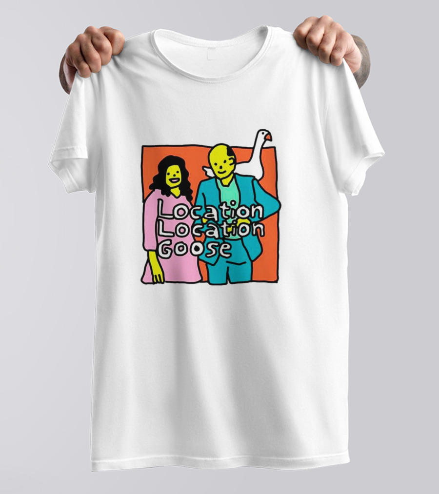 Location Location Goose Couple Cartoon Goose On Shoulder T-Shirt