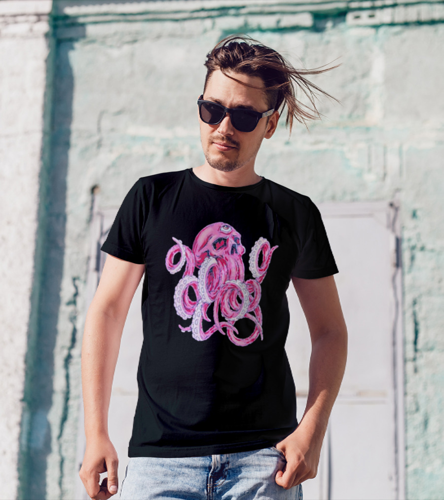 Deep Dark And Dangerous Red Octopus Skull Ddd T-Shirt