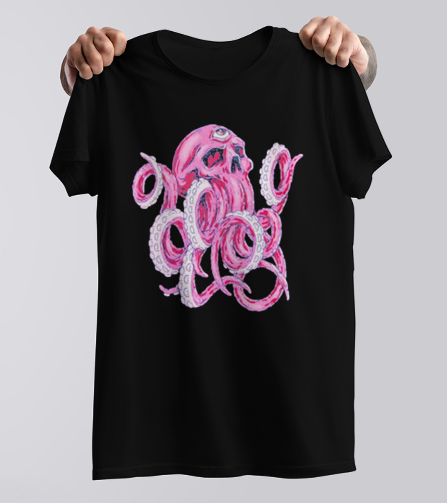 Deep Dark And Dangerous Red Octopus Skull Ddd T-Shirt