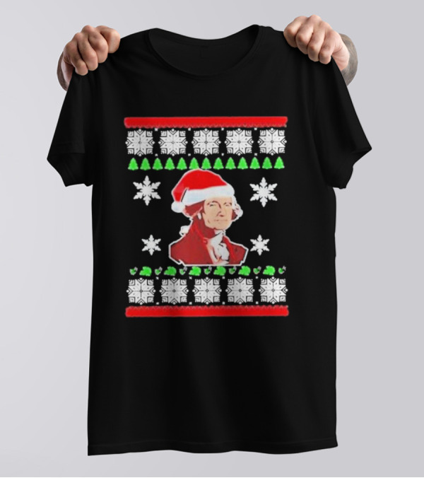 George Washington Festive Santa Hat Snowflakes Christmas Trees T-Shirt