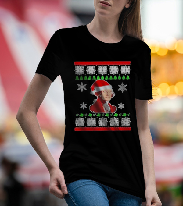 George Washington Festive Santa Hat Snowflakes Christmas Trees T-Shirt
