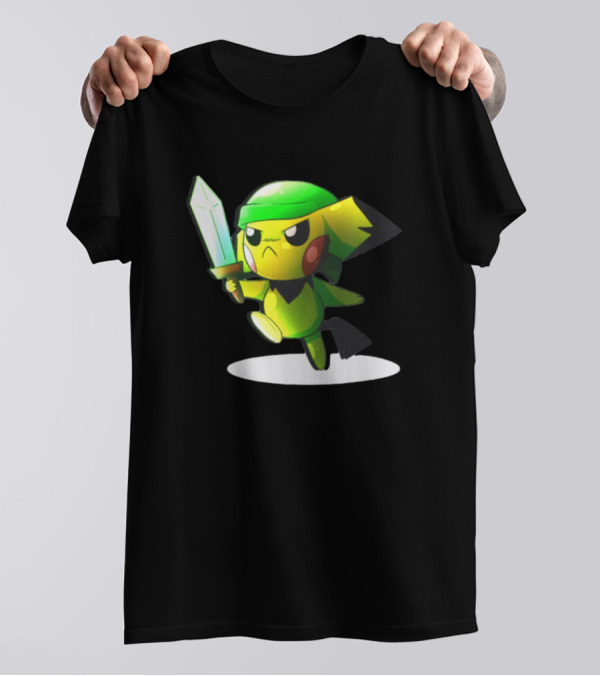 Pikachu Dressed As Link From The Legend Of Zelda With Sword In Hand T-Shirt