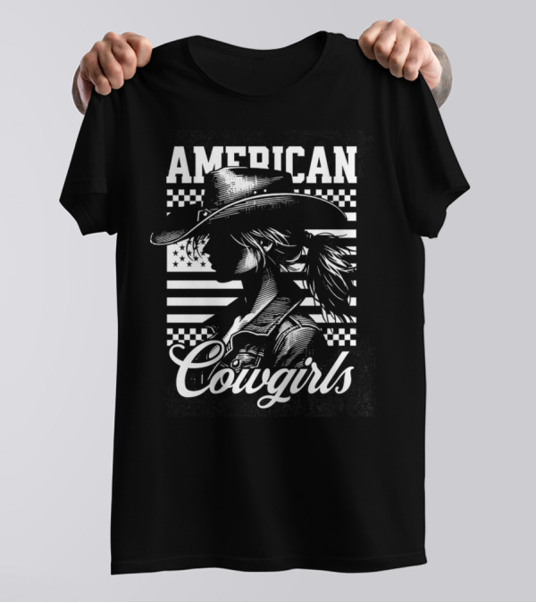 American Cowgirls Vintage Western Style Cowboy Hat Retro Flag T-Shirt