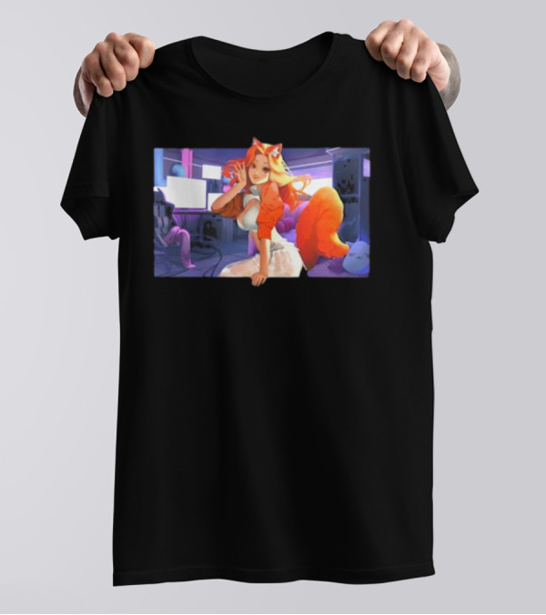 Anime Byndo Fox Girl Neon Gaming Room T-Shirt
