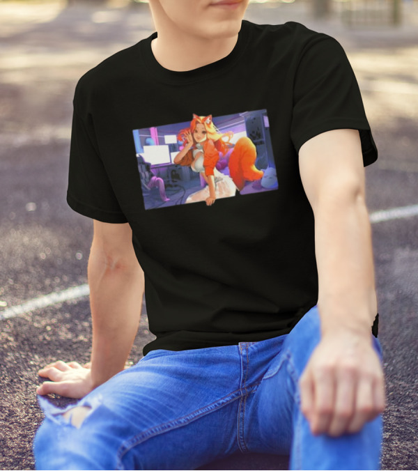 Anime Byndo Fox Girl Neon Gaming Room T-Shirt