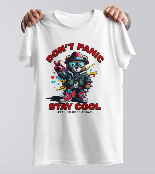 Don't Panic Stay Cool Feeling Good Today Bear With Peace Sign T-Shirt