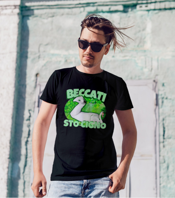 Beccati Sto Cigno Goose Meme - Italian Humor With Green Lake Background T-Shirt