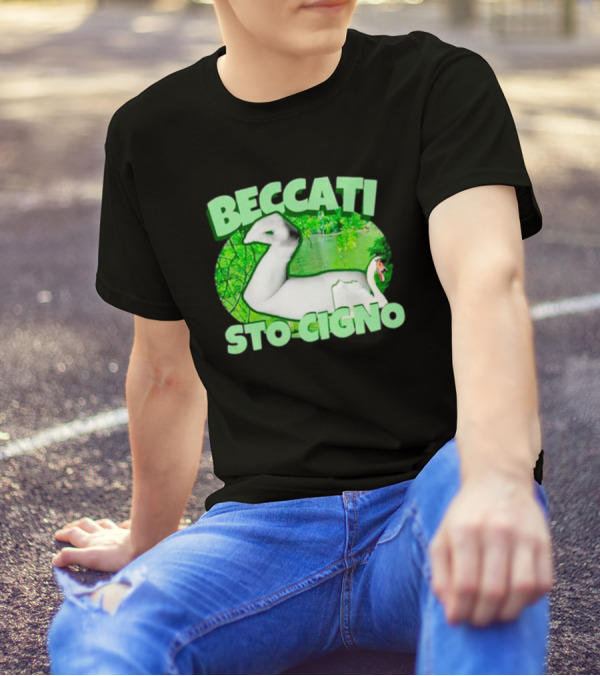 Beccati Sto Cigno Goose Meme - Italian Humor With Green Lake Background T-Shirt