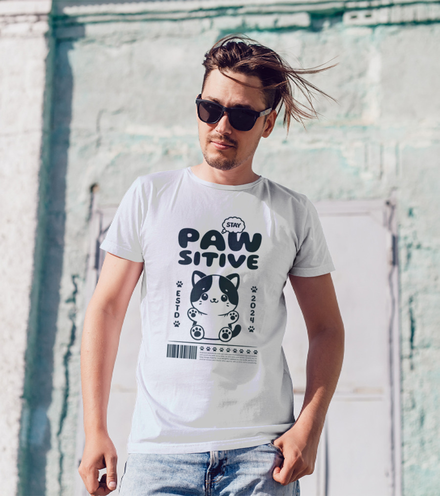 Stay Pawsitive Cute Cat ESTD T-Shirt