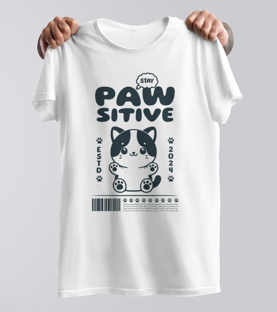 Stay Pawsitive Cute Cat ESTD T-Shirt