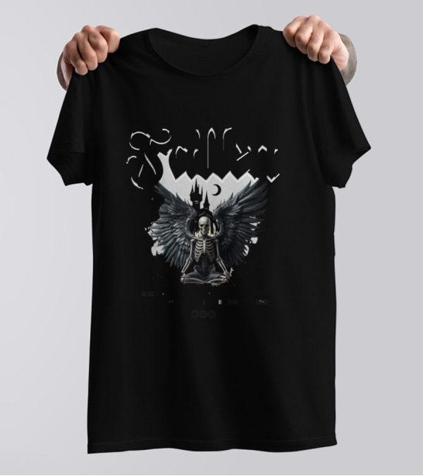 Fallen Skeleton Angel With Fractured Wings And Gothic Castle T-Shirt