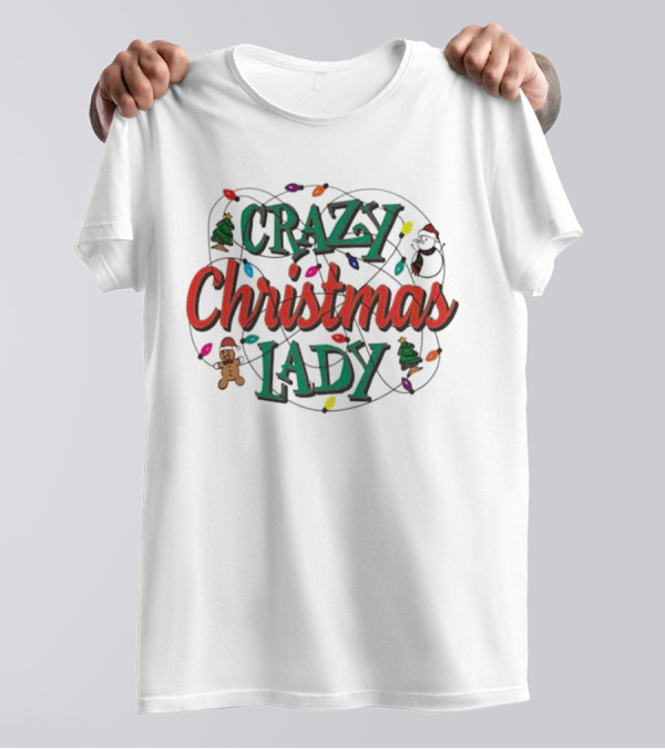 Crazy Christmas Lady Lights Gingerbread Tree Stocking T-Shirt
