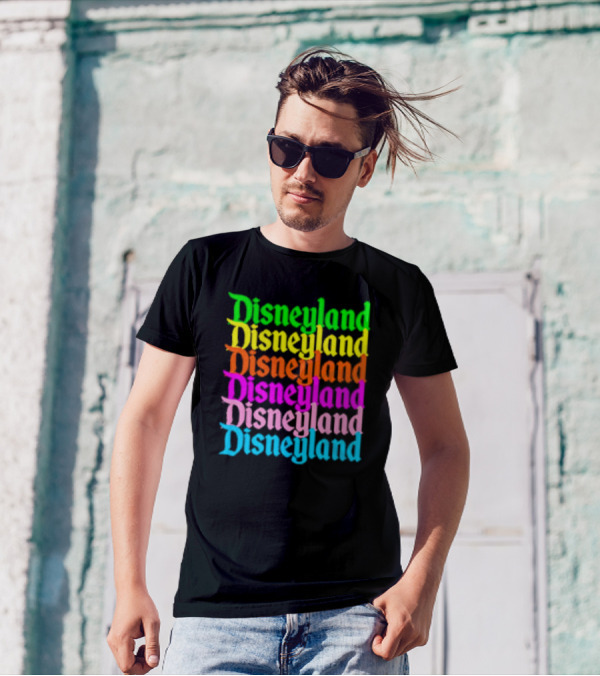 Disneyland Rainbow Multicolor Text Stacked T-Shirt