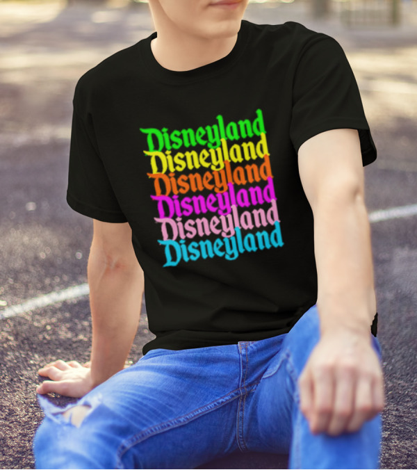 Disneyland Rainbow Multicolor Text Stacked T-Shirt