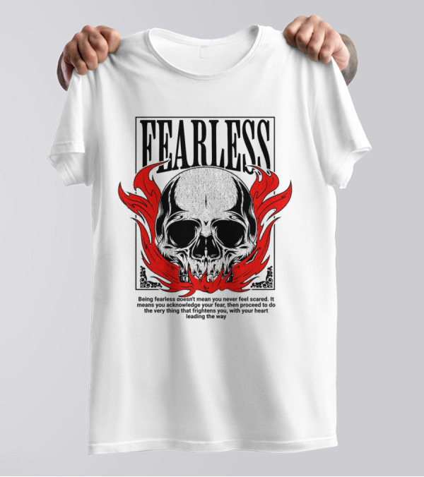 FEARLESS Skull With Red Flames Street Wear T-Shirt