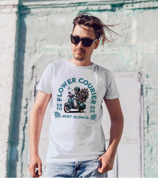 Flower Courier Skeleton Vespa Rider Just Slowly T-Shirt