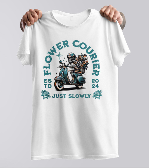 Flower Courier Skeleton Vespa Rider Just Slowly T-Shirt