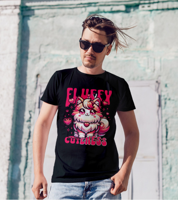 FLUFFY CUTENESS Heart-Eyed Kawaii Creature Surrounded By Little Hearts T-Shirt