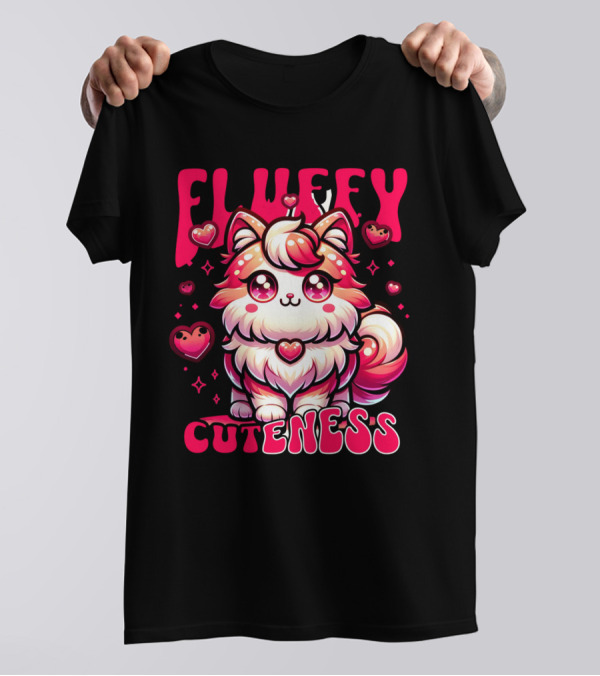 FLUFFY CUTENESS Heart-Eyed Kawaii Creature Surrounded By Little Hearts T-Shirt