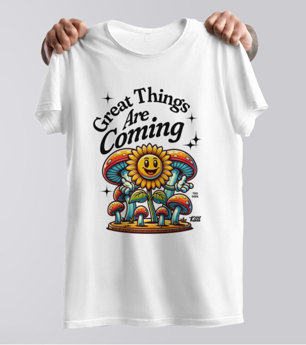Great Things Are Coming Sunflower With Colorful Mushrooms And Stars T-Shirt