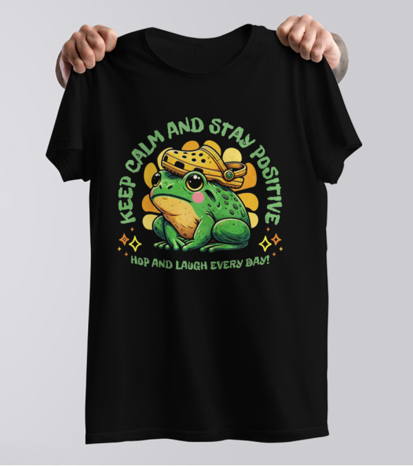 Keep Calm And Stay Positive Hop And Laugh Every Day Funny Frog Motivation T-Shirt