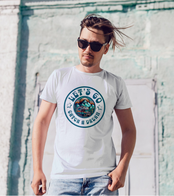 Let's Go Catch A Dream Adventure Camper Mountain Scene T-Shirt