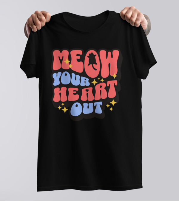 MEOW YOUR HEART OUT Retro Cat Stars T-Shirt