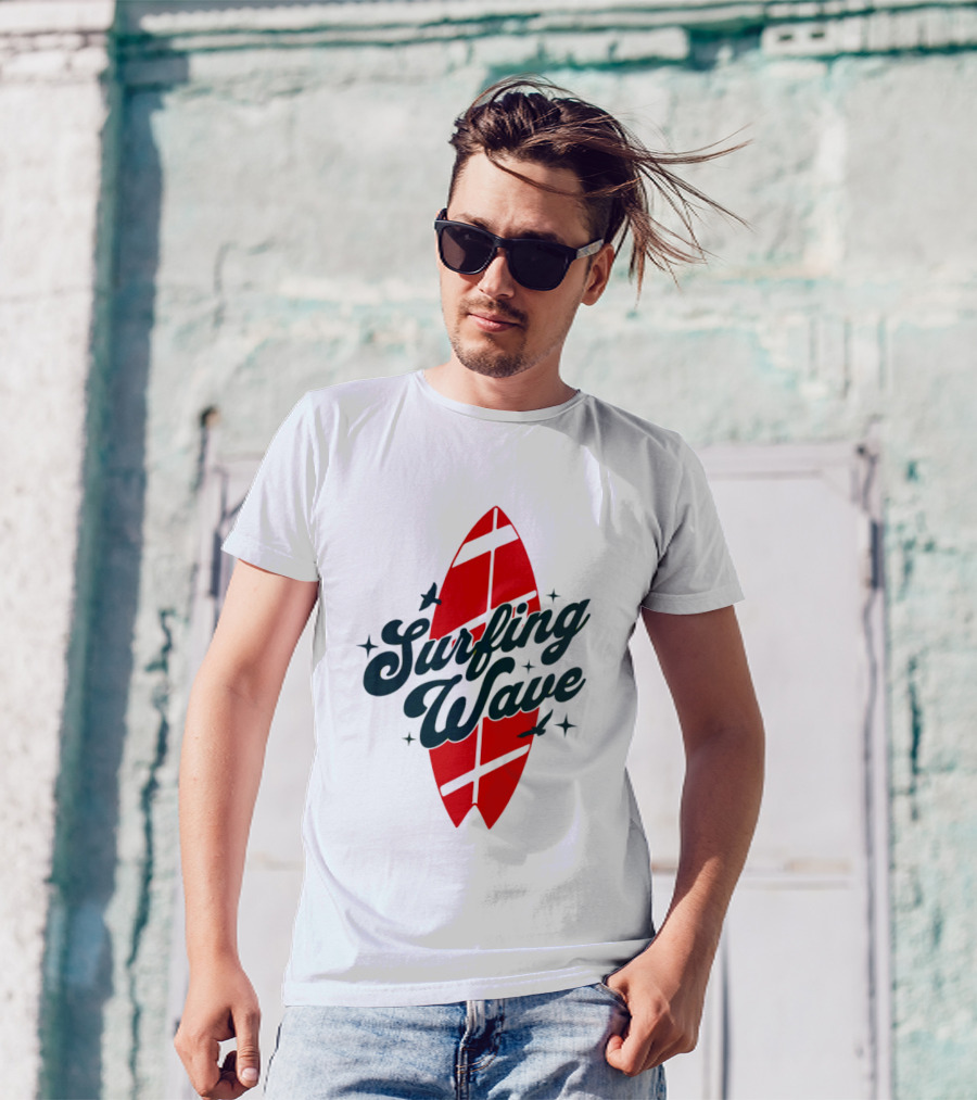 Surfing Wave Red Surfboard T-Shirt