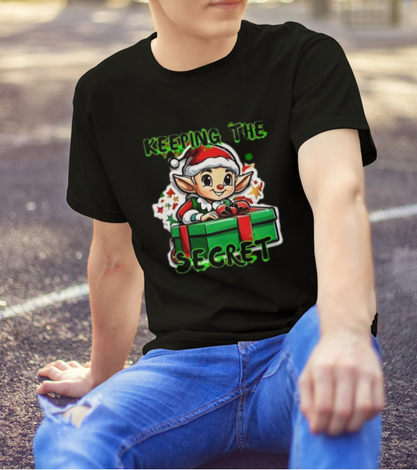 Keeping The Secret Christmas Elf With Present T-Shirt