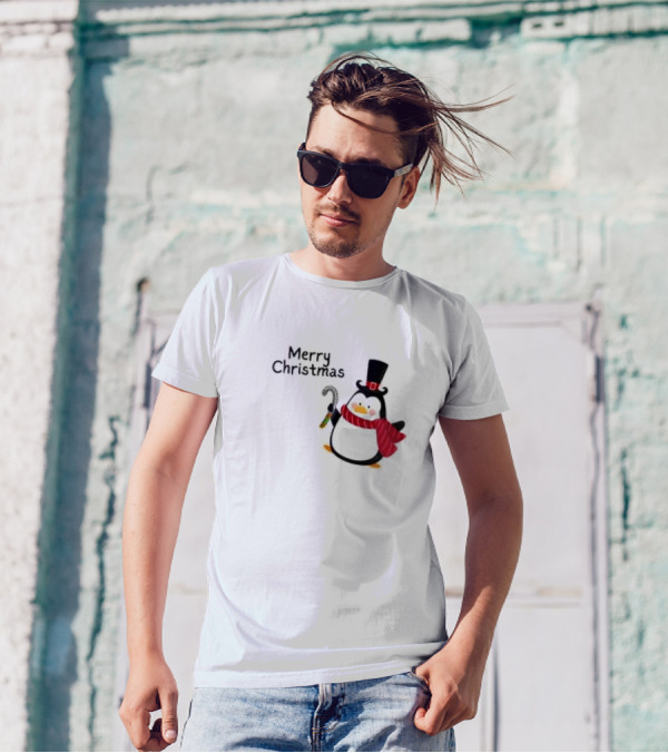 Merry Christmas Penguin With Candy Cane And Top Hat T-Shirt